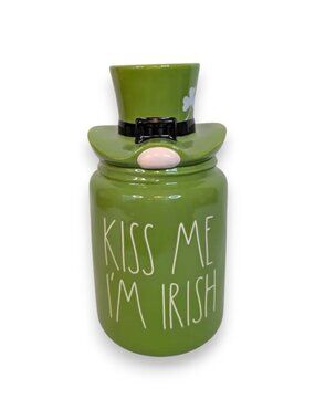 Rae Dunn Kiss Me I'm Irish Ceramic Cookie Jar Canister Hat Lid Leprechaun Gnome